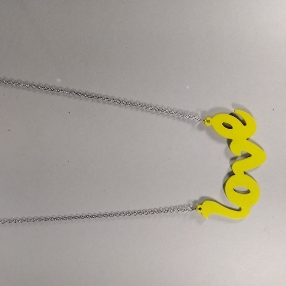 Women's Stunning Polished Silver tone Yellow " LOVE " Design Long Necklace - 34" - Picture 6 of 6